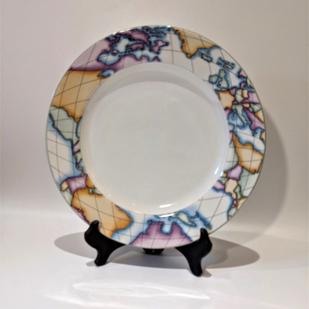 Vintage 1992 Vitromaster Atlas Side Plates 4 ceramic stoneware world globe